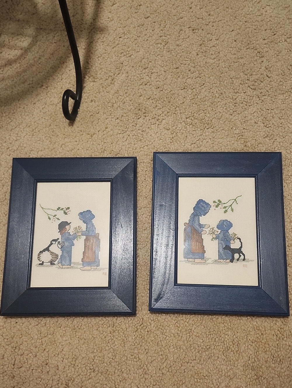 Blue Framed Cross-Stitch Wall Art - Pair 5x7 P Buckley Moss